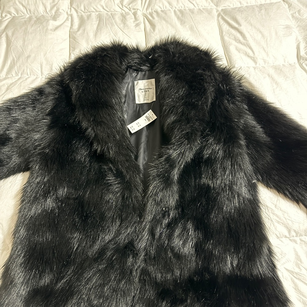 Abercrombie Elegant Black Faux Fur Coat